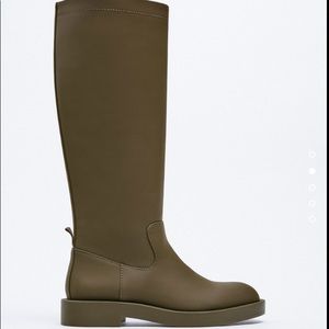 Zara Rubberized Knee high Boots, Khaki green Size EU 38, US 7.5